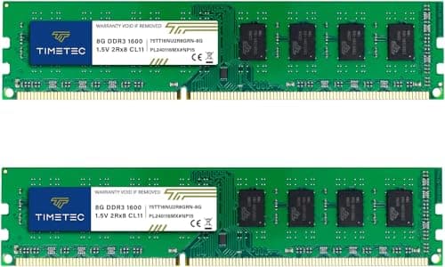 Timetec 16GB KIT2x8GB DDR3 1600MHz DDR31600 PC312800 PC312800U NonECC Unbuffered 15V CL11 2Rx8 Dual Rank 240 Pin UDIMM Desktop PC Computer Memory RAMSDRAM Module Upgrade