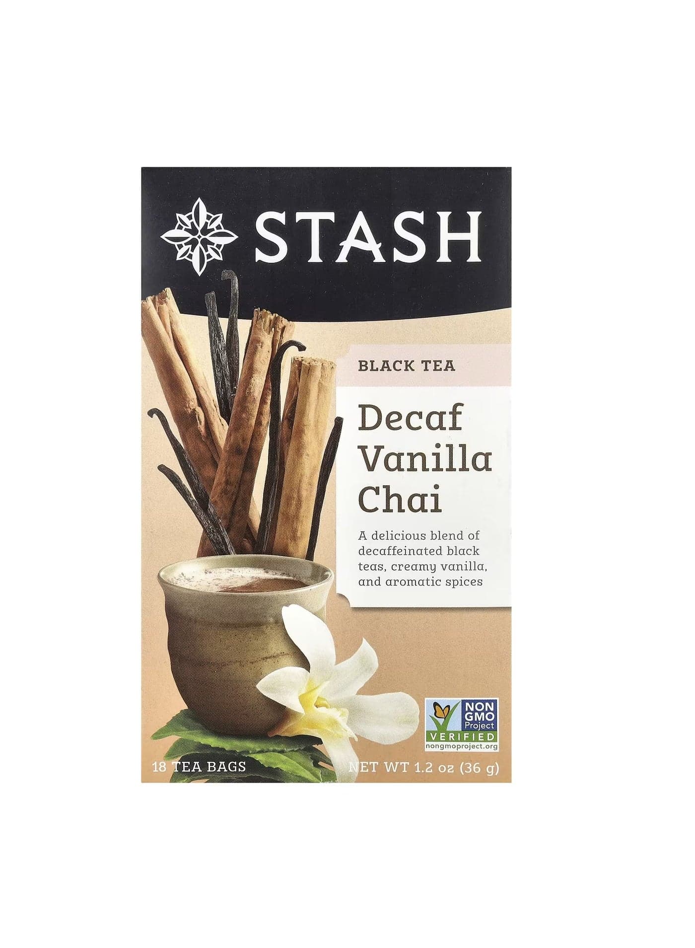 Stash Tea, Black Tea, Decaf Vanilla Chai, 18 Tea Bags, 1.2 oz (36 g)