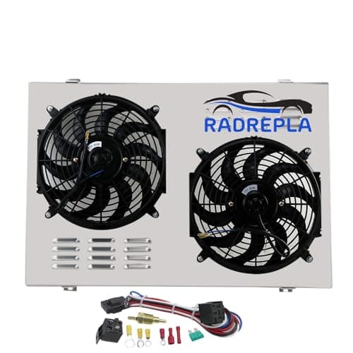 RADREPLA CU716 Aluminum Radiator Shroud with Electric Fan for 1973-1991 Chevy C/K C10 C20 K10 K20 GMC Truck 5.7L 2x12" Fans Thermostat Relay Kit 74 75 76 77 78 79 80 81 82 83 84 85 86 87 88 89 90