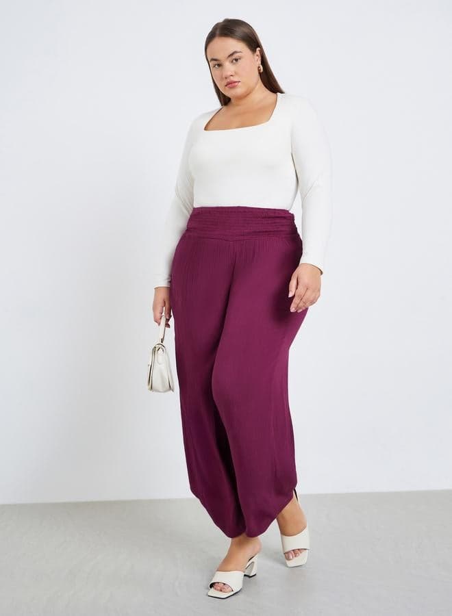 Plus Size Burgundy Wide Leg Trousers