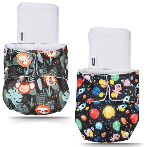 Little Pea Leak-Proof Free Size Cloth Diapers for 3 Months-3 Years—2 Adjustable Diaper Cover, 2 Absorbent Pad (Fits 5Kg-18kg), Washable, Reusable, Rash-Free with 6-Hour Absorbency, Pack of 2