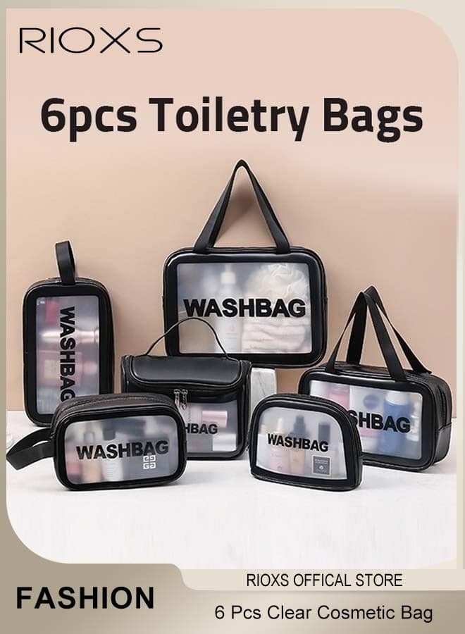 6 Pcs Toiletry Bags, Clear Cosmetic Bag, Wash Bag Makeup Bag, Vinyl Air Travel Toiletry Bags Bulk, Waterproof Toiletry Travel Bag with Zipper Handle, Make-up Brush Case Bag for Women Men, Daily Wash Poach for Kids Baby, Beach Pool Spa Gym Bag for Bath Organizer Bag for Travel Toiletries Accessories,