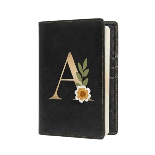 The Messy Corner Blossom |Personalized Vegan Leather Passport Cover| – |Travel Organizer| with Name Initials & Card Slots | Handcrafted Unisex Gift | Black