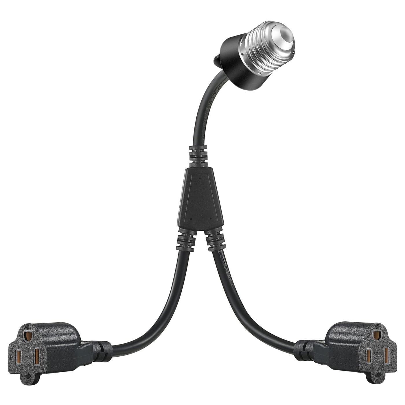 1 Pcs 2 in 1 Light Socket to Plug Adapter Convert E26E27 Bulb Socket to 2 Pieces 3 Prong Outlet with Extension Cord Flexible Light Bulb Socket Converter Suitable for Porch Patio Garage Use Black