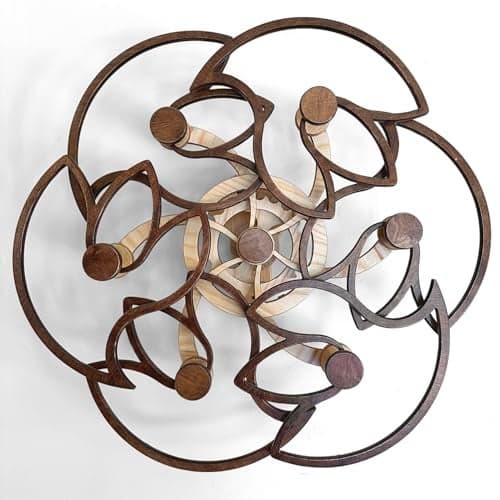 Mindsight Moving Kinetic Wall Art Wind up to power peaceful motion no battery Calming Wall Dcor for Living Room Office Bedroom Kitchen Hand Crafted Wood Glide Walnut Brown