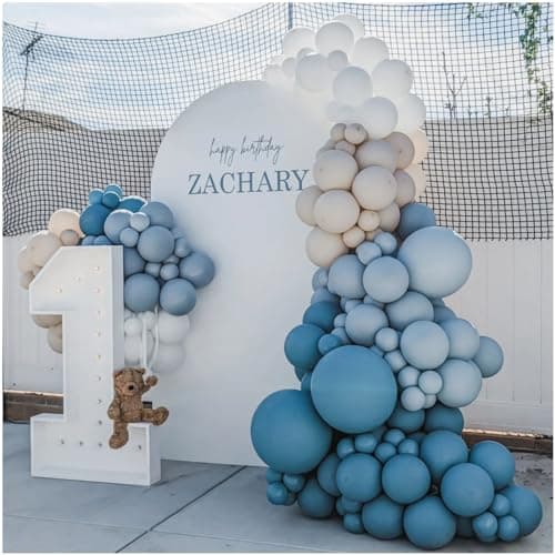 Dusty Blue Balloon Garland Kit 137pcs Balloon Arch kit with Dusty Baby Blue Sand White White Balloons Perfect for Baby Shower Wedding Boy Birthday Decoration