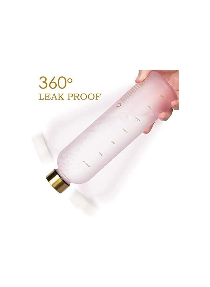 vDrinking Water Bottle With Time Marker - 1L Leak-Proof, BPA Free, Motivational Reusable 32oz Water Bottles With Times To Drink - Ideal For Fitness, Sports, Travel, Gym, & Outdoor (Pink)