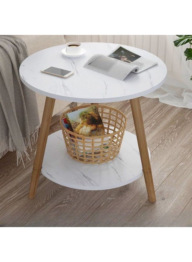 Modern Round Coffee Table with Wooden Finish & Storage Shelf 48×40×52cm