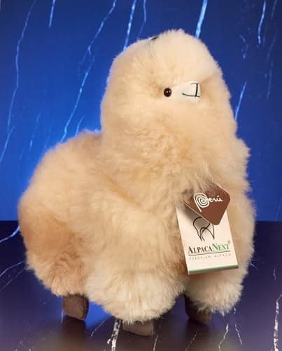 AlpacaNext Alpaca Stuffed Animal 9 inch Cute Soft and Cuddly Alpaca Plush Toy Handcrafted on Real Alpaka Natural Fur 9 inches Beige