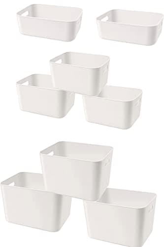 Amyup Set Of 8 Plastic Storage Bins,Versatile Kitchen Pantry Organization and Storage,for Plastic Storage Container Under Bed,Under Sink Bathroom Organizer (White, 8 Pack)