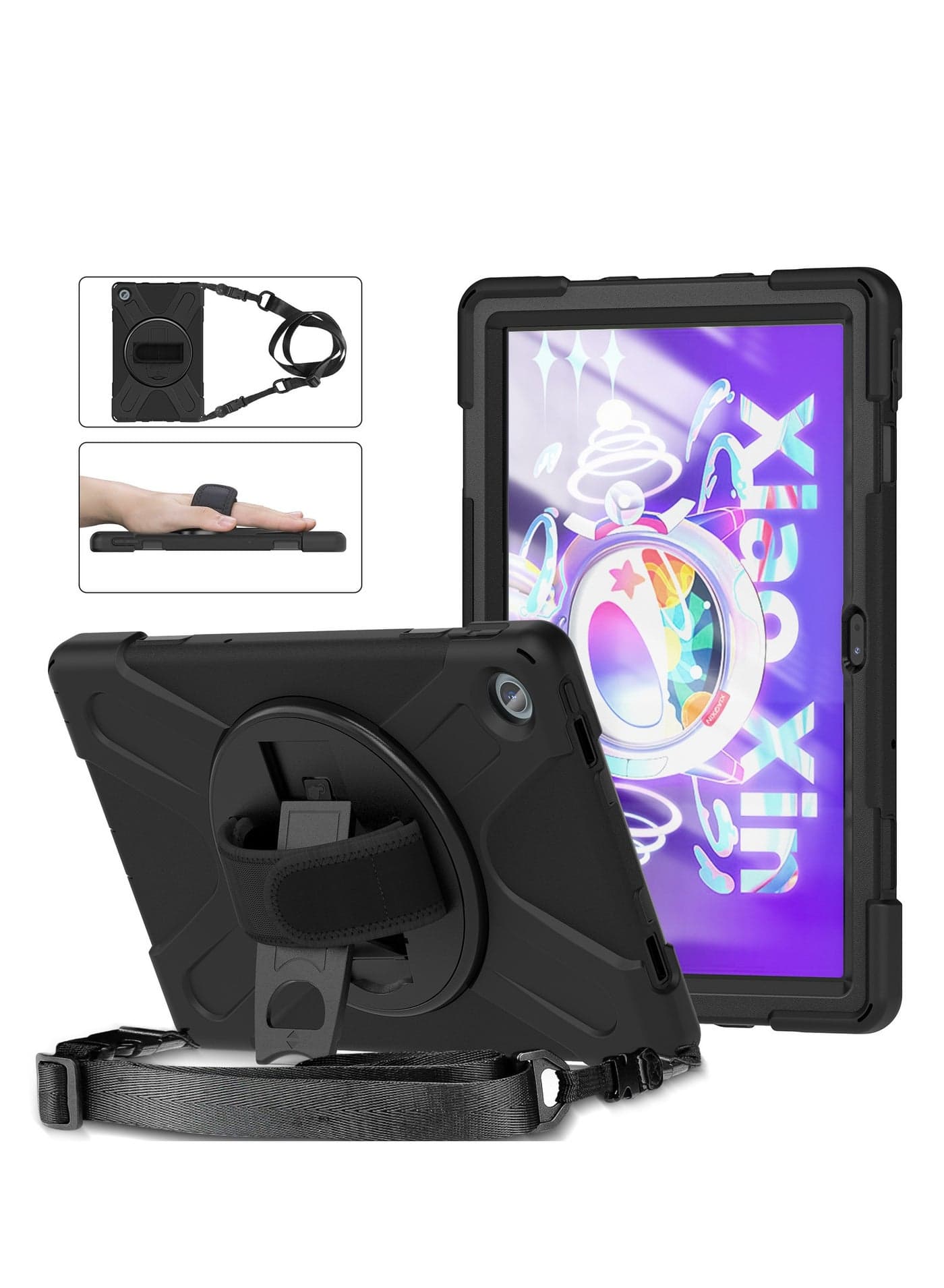 Case Cover for Lenovo Tab M10 Plus (3rd Gen) 10.6 2022 w/Stylus Holder u0026 360° Rotating Kickstand, Heavy Duty Hybrid Shockproof Cover with Hand/Shoulder Strap