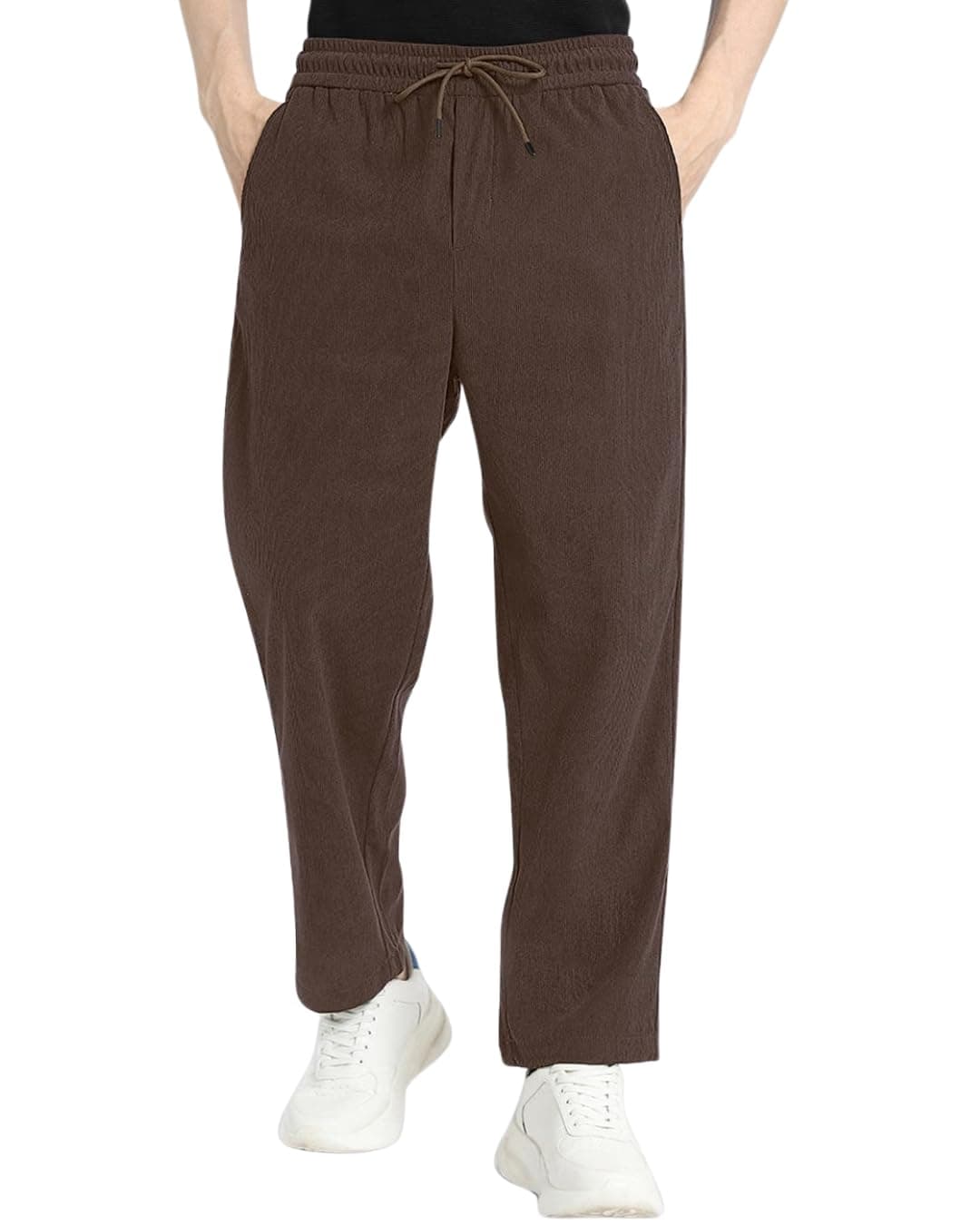 Urban Buccachi Men's Brown Corduroy Track Pants | Retro Self-Design with Flexi Waistband & Mid-Rise Fit | Ankle Length Casual Bottoms for Winter, Travel, Lounge, Office & Outdoor Styling