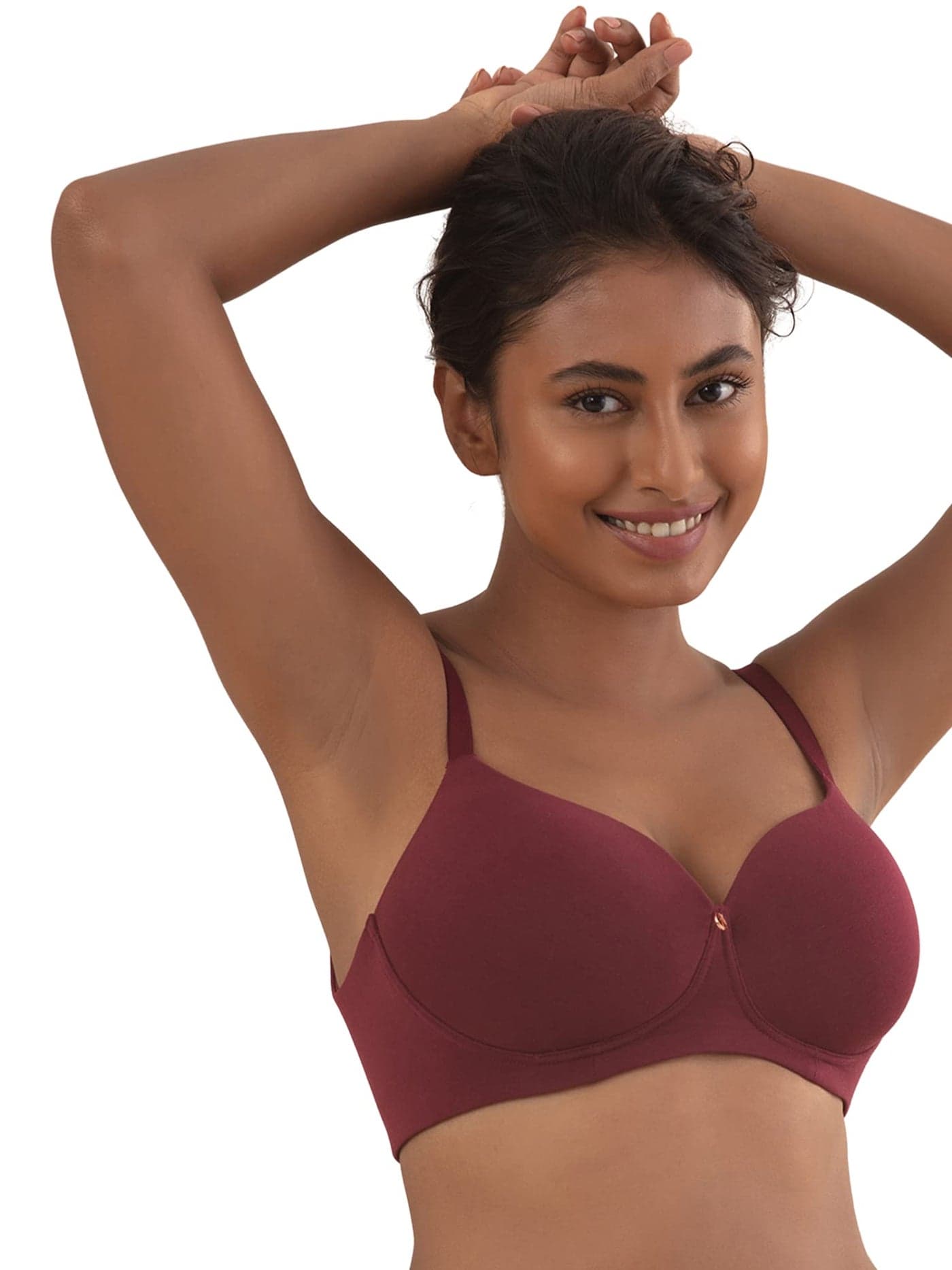 NYKD by Nykaa Wireless Everyday Cotton T-Shirt Bra for Women Daily Use - Wire-Free Shaping Bra, Padded, 3/4th Coverage - NYB094 (Maroon,34D)