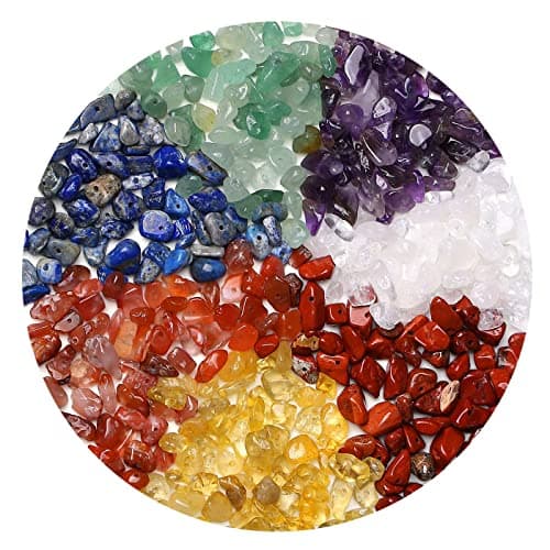 LAIDANLA 7 Chakra 400pcs Natural Chip Stone Beads 5-8mm Healing Crystal Irregular Gemstones Drilled DIY Loose Rocks Bead Crystal for Bracelet Earrings Necklace Jewelry Making Crafting