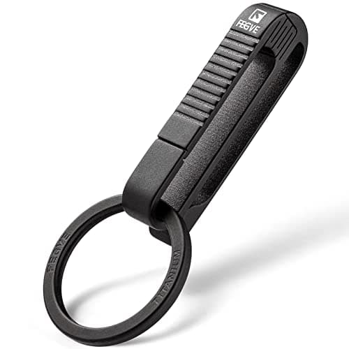 FEGVE Belt Key Holder, Titanium Key Belt Clip with Keyring for Keys, Keychain Hook for Men Dad (Black - RK1)