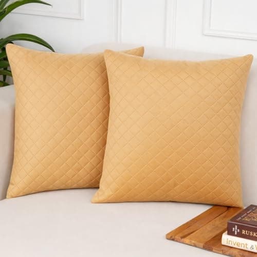 STITCHNEST Quilted Velvet Cushion Covers Set of 2 | Soft Brown | 16x16 Inches | Premium Sofa & Living Room Décor