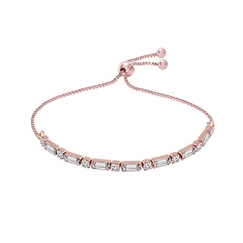 I Jewels Stylish Rose Gold Plated Cubic Zirconia American Diamond Adjustable Bracelet For Women & Girls