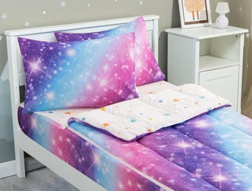 Meeting Story 3pcs Kids Comforter Set Zip up Bedding Set for Girls,Twin Kid Bedding Set Gradient Comforter Set for Kid,All in one Zipper Bedding(BluePurple,Twin)