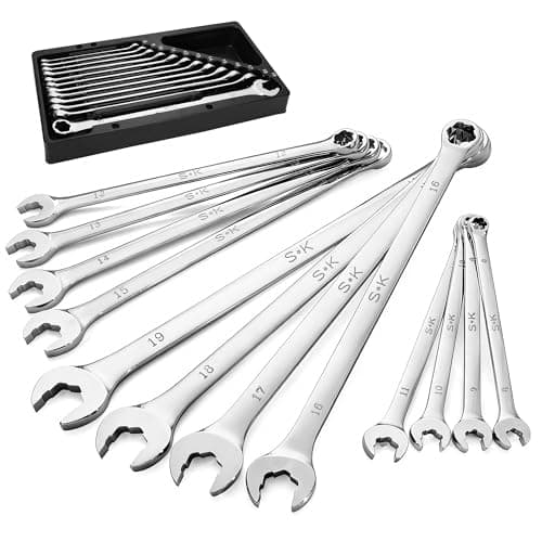 SK 6 Point Bolt Extractor Wrench Metric 8 to 19mm 12Piece Extra Long Combination Wrench Set Mirror Krome Finish Premium CRMO Construction for Rounded and Stripped Bolts Removal