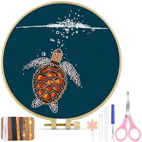 TINDTOP Embroidery Kit for Beginners Adult Turtle Embroidery Practice Kit for Beginners Include Embroidery Cloth Hoops Threads for Craft Lover Hand Stitch with Embroidery Skill Techniques