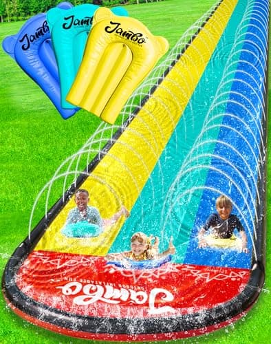 JAMBO XL 20Ft Water Soaker Premium Slip and Slide with 3 Bodyboards Heavy Duty Water Slide Advanced 3Way Water Sprinkler System Backyard Waterslide Outdoor Water Toys n Slides for Kids