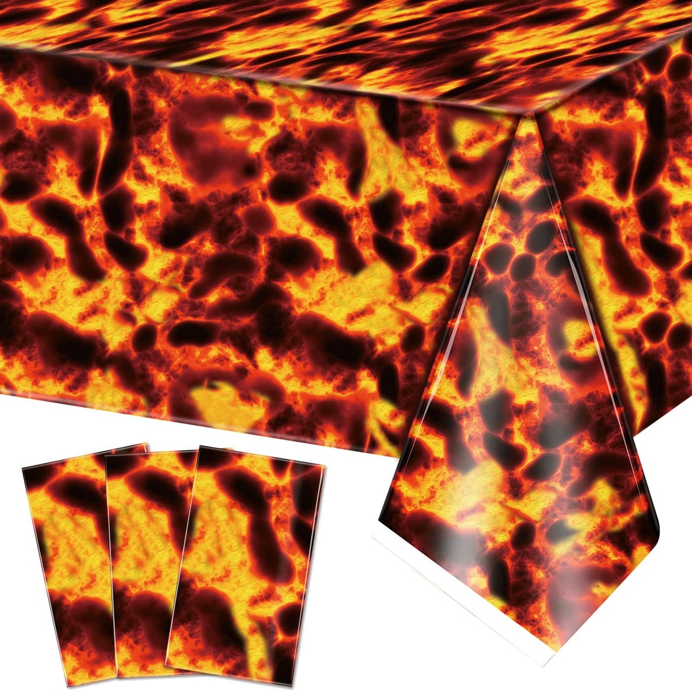 Irenare Lava Tablecloth Volcano Decorations Dinosaur Flame Tablecloth Fire Plastic Table Covers Lava Game Decor Volcano Waterproof Oil Resistant Party Supplies3 Pieces