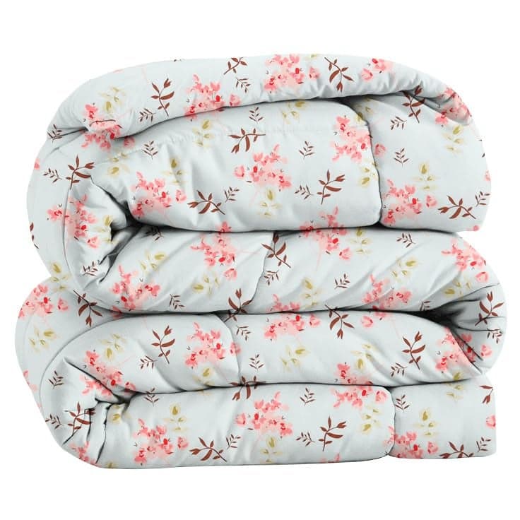 VAS COLLECTIONS 220 GSM Reversible Microfiber AC ComforterDuvets for Mild Winter All Season King Size 3 Layered Quilted Blanket for Double Bed 220 cm x 240 cm Modren Floral Aqua and Pink