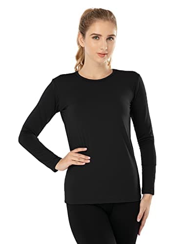 MANCYFIT Womens Thermal Tops Fleece Lined Shirt Long Sleeve Base Layer Black Small