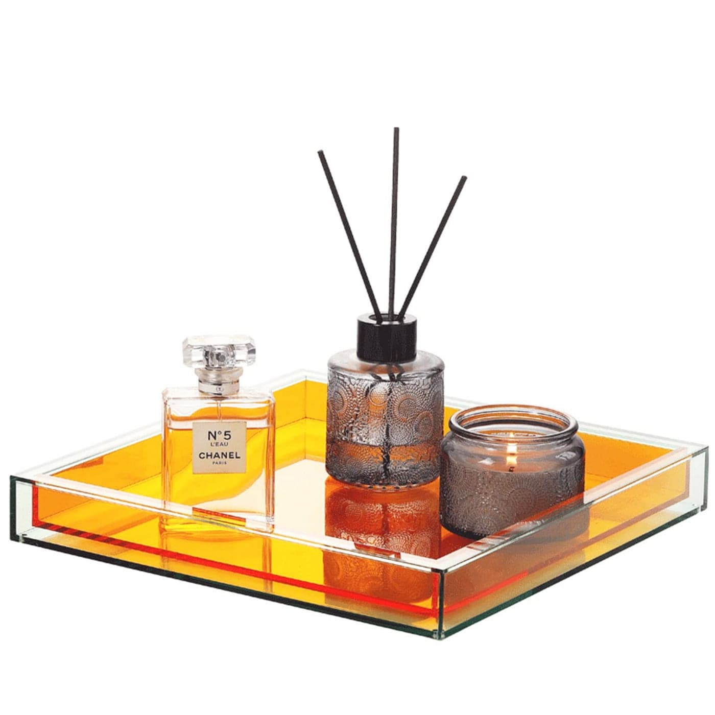 Creative Acrylic Decorative Tray 10x10 Modern Decorative Trays Jewelry Perfume Makeup Organizer Clear Square Bathroom Sink Vanity Tray for Bathroom Vanity Serving Coffee Table Living Room