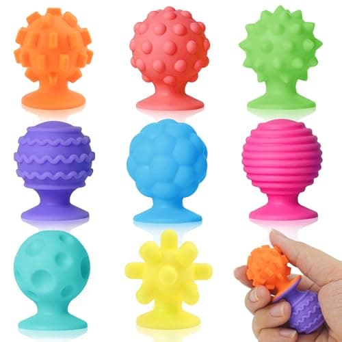 Sensory Fidget Toys Teens Adults 8Pcs Textured Suction Cup Toy for Autism Teen Quiet Anxiety Fidgets for Classroom Back to School Calm Down Toys for Students Travel Toys Road Trip Activities