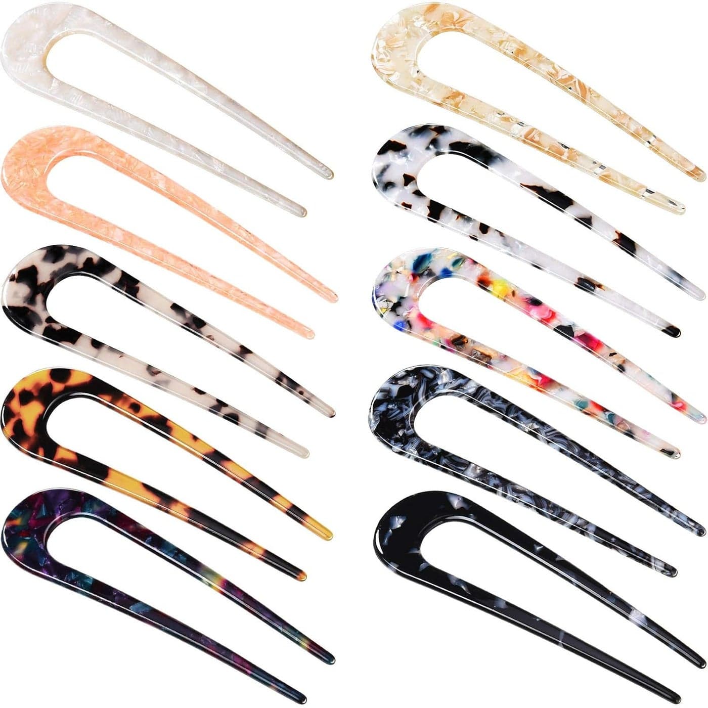 WILLBOND 10 Pcs U Shaped French Hairpin Chignon Fork Sticks Celluloid Acetate Tortoise Shell Hair Pin Updo for Women