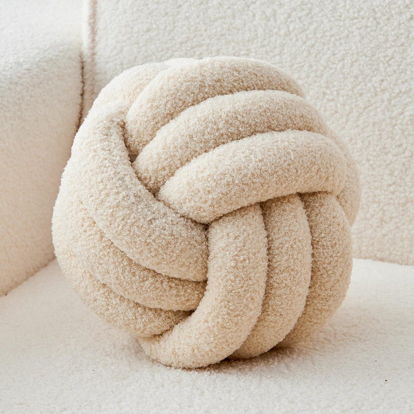 LUSJNGE Decorative Throw Knot Pillow Ball for Home Chair Sofa Couch Bed Aesthetic Round Decor Pillows Lambswool Knotted Pillow Cushion Beige 8inches