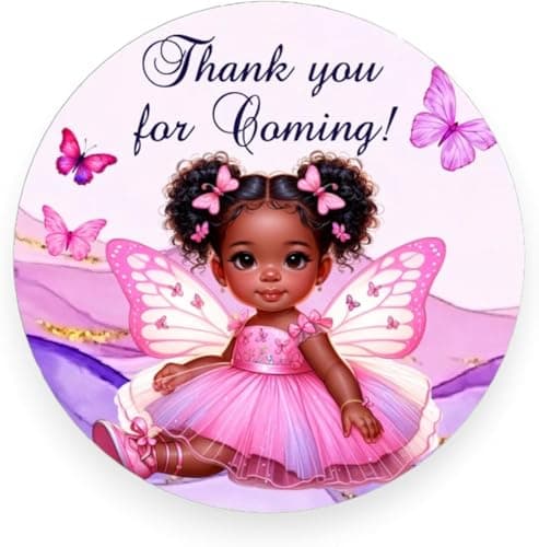 Butterfly Labels African American Baby Girl, 40 Hot Pink Party Favors Decorations, Baby Shower Birthday Butterflies Decor
