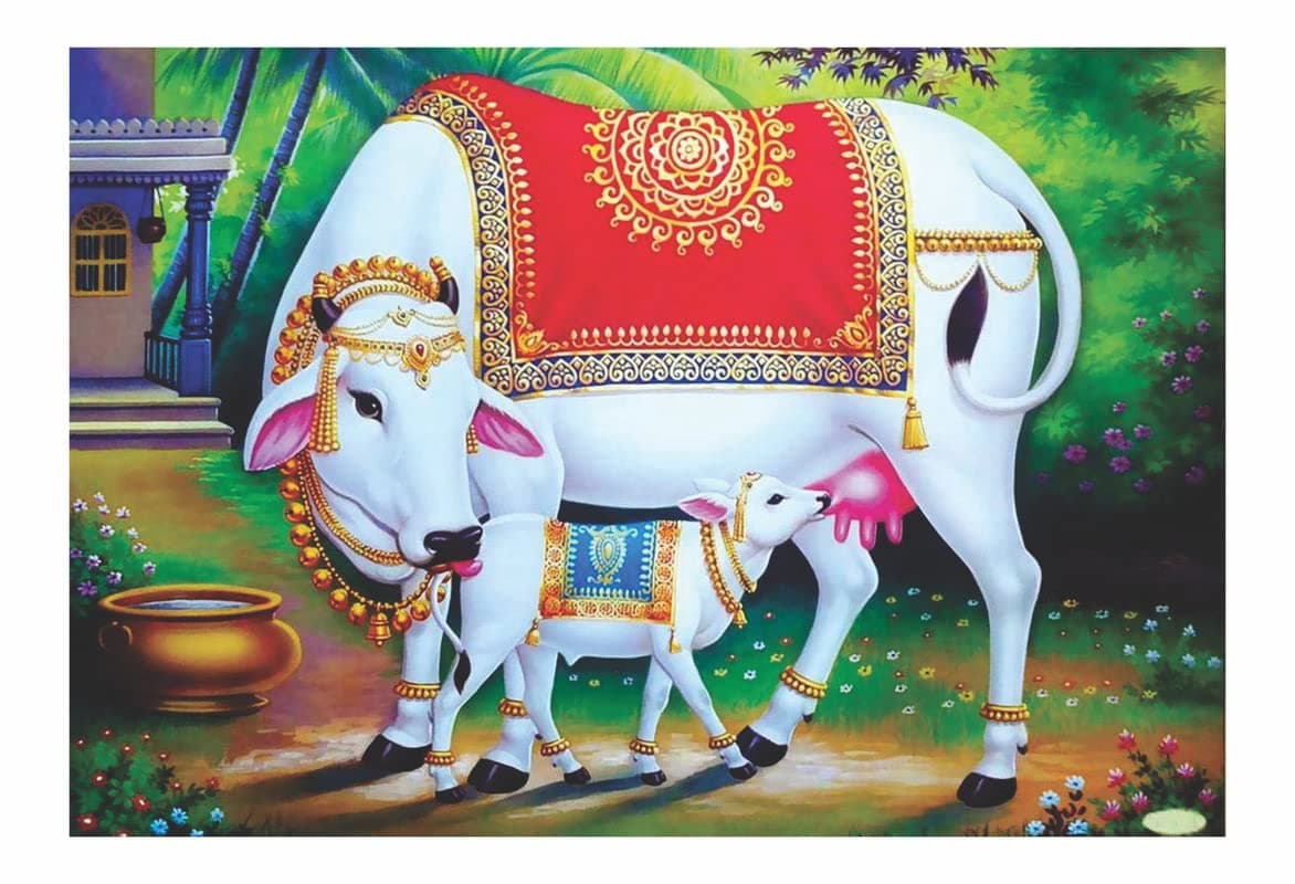 Byte Shop Kamdhenu Cow Multicolor Wall Posters 18x12