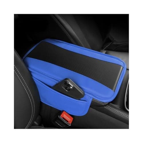 Mandark Car Center Console Cover with 2 Storage Bags, Auto Interior Arm Rest Storage Box Pad Accessories, Carbon Fiber Leather Vehicle Armrest Cushion, Universal for SUV, Truck, RV (Blue)