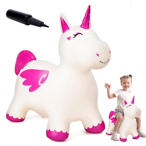EVERICH TOY Bouncy Horse Unicorn Toys for Kids Inflatable Bouncing Animal Hopping Toys Outdoor Indoor Ride On Bouncer Boys Girls Birthday Gift for 18 Months 2 3 4 5 6 Years Old Toddler
