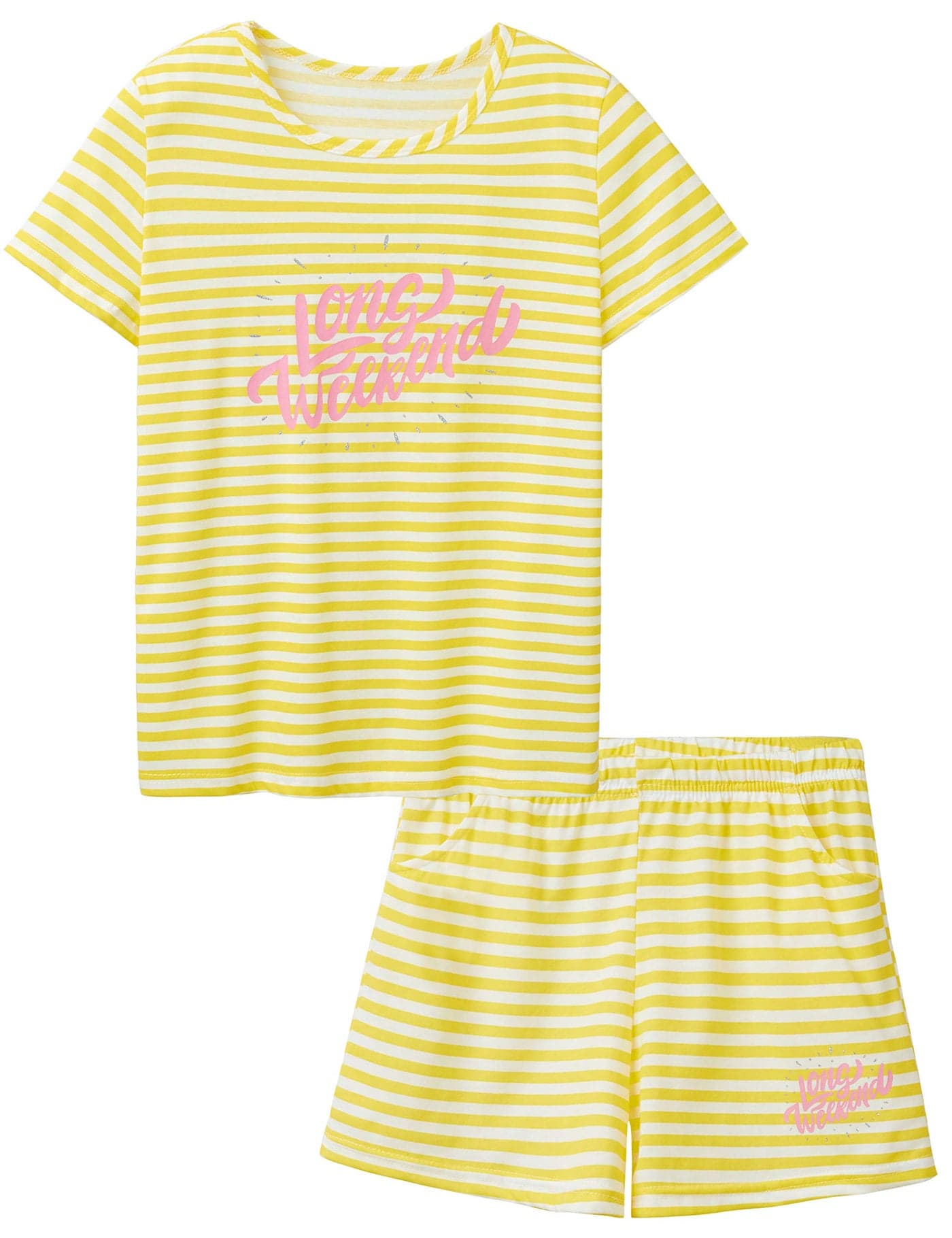 Cozchique Girls Pajamas Yellow Stripe Pyjama Sleepwear Clothes Set Shorts Big Kids Size 10