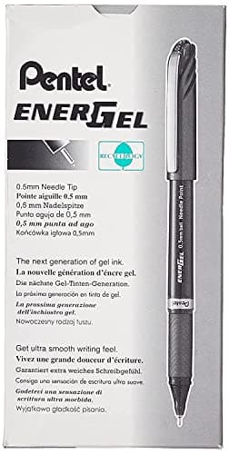 Pentel ENERGEL NV Liquid Gel Pen 05mm Fine Line Capped Needle Tip Black Ink Box of 12 BLN25A