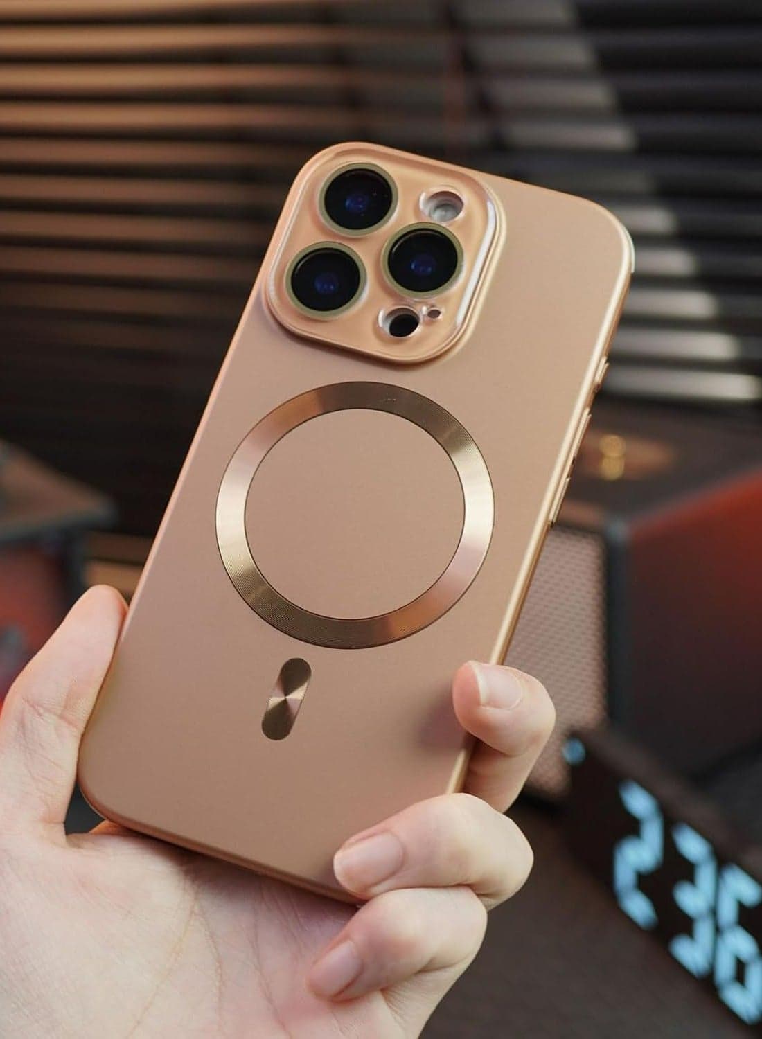 iPhone 16 Pro Max Case With MagSafe, Strong Magnet, 【Shockproof Thin Cover】 Full Camera Lens Protector, Plating Glossy Yellowing Resistant Shockproof Soft Protective Case Cover, Anti Scratch u0026 Fingerprint, Desert Gold Brown