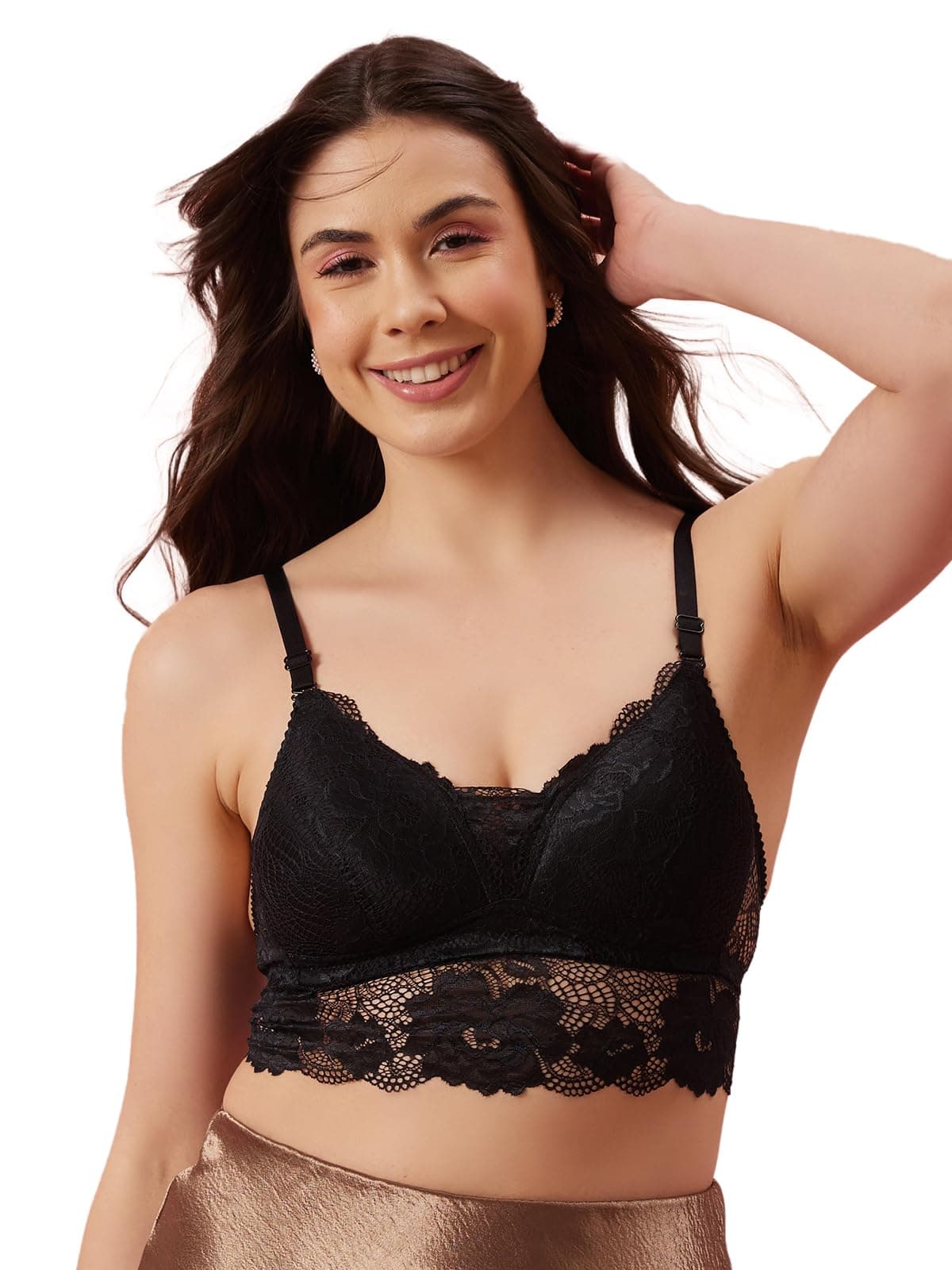 Clovia Women's Lace Solid Padded Full Cup Wire Free Bralette Bra (BR1414P13_Black_40B)