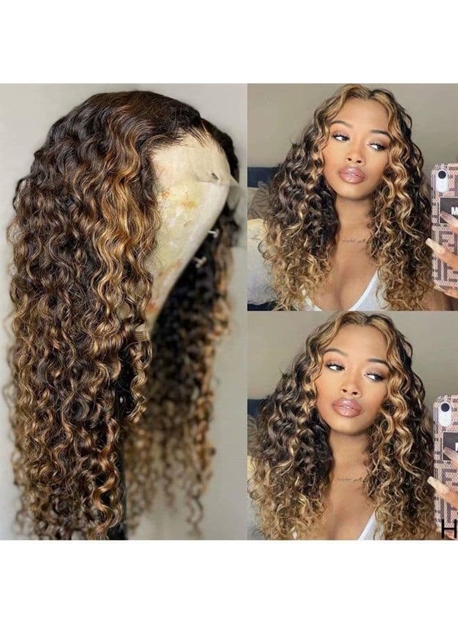 180% Density Ombre blonde 1B/27 Color Curly human hair wigs for black women Deep Wave HD Human Hair Lace Wigs with Highlight 13X6 lace frontal wigs human hair pre plucked Bleached knots 22"