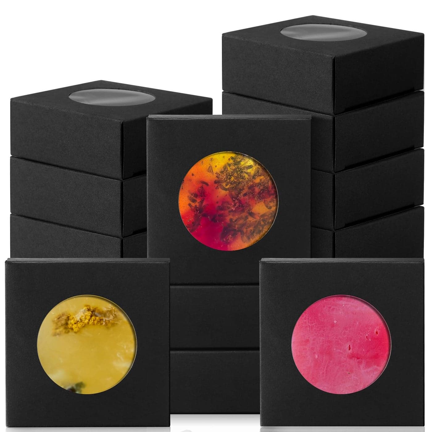 100 Pcs Soap Boxes Small Black Gift Packaging Small Candy Cookie Boxes with Window 3x3x1 Gift Wrappers for Homemade Making Party Favor Packaging