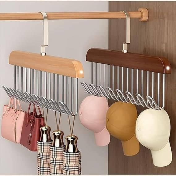 Finalize Wooden Hanger - Multipurpose Adjustable 8 Hooks Closet Wooden Hanger for Lingerie, Belt, Scarf, Tie, Garments, Perfect Storage Holder Organizer Hangers for Wardrobe and Cupboard (1)