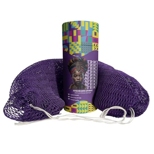 AFRIKI African Net Sponge – Exfoliating Body Scrubber, Black Owned & Rooted in Africa, All Skin Types | 45 in Long (Dark Purple)