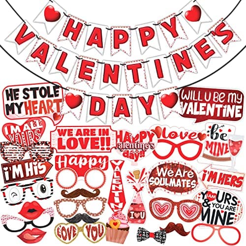 Wobbox Valentine Party Decoration Items| Happy Valentine Party Photo Booth Props for Photoshoot, Valentine Bunting Banner, Valentine Day Party Decoration Kit (FP1601)