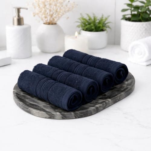 AKIKO HOME Cotton Face Towel Pack of 4, 100% Cotton Towels, Soft Absorbent Small Gym Towel for Face, 400 GSM Quick Dry Bathroom & Travel Towels Men & Women, 30 x 30 cm, Navy
