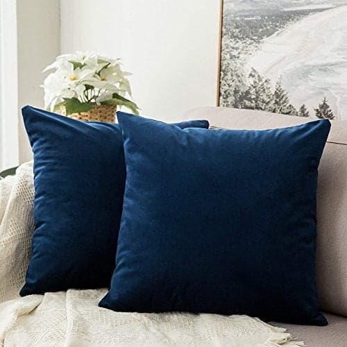 Khooti Velvet Cushion Cover, 18x18 | Blue | Pack of 2 | Solid Plain Soft & Smooth, Decorative Cushion Covers for Living Room, Bedroom, Couches, Chairs, Sofas, Beds & Home Decor