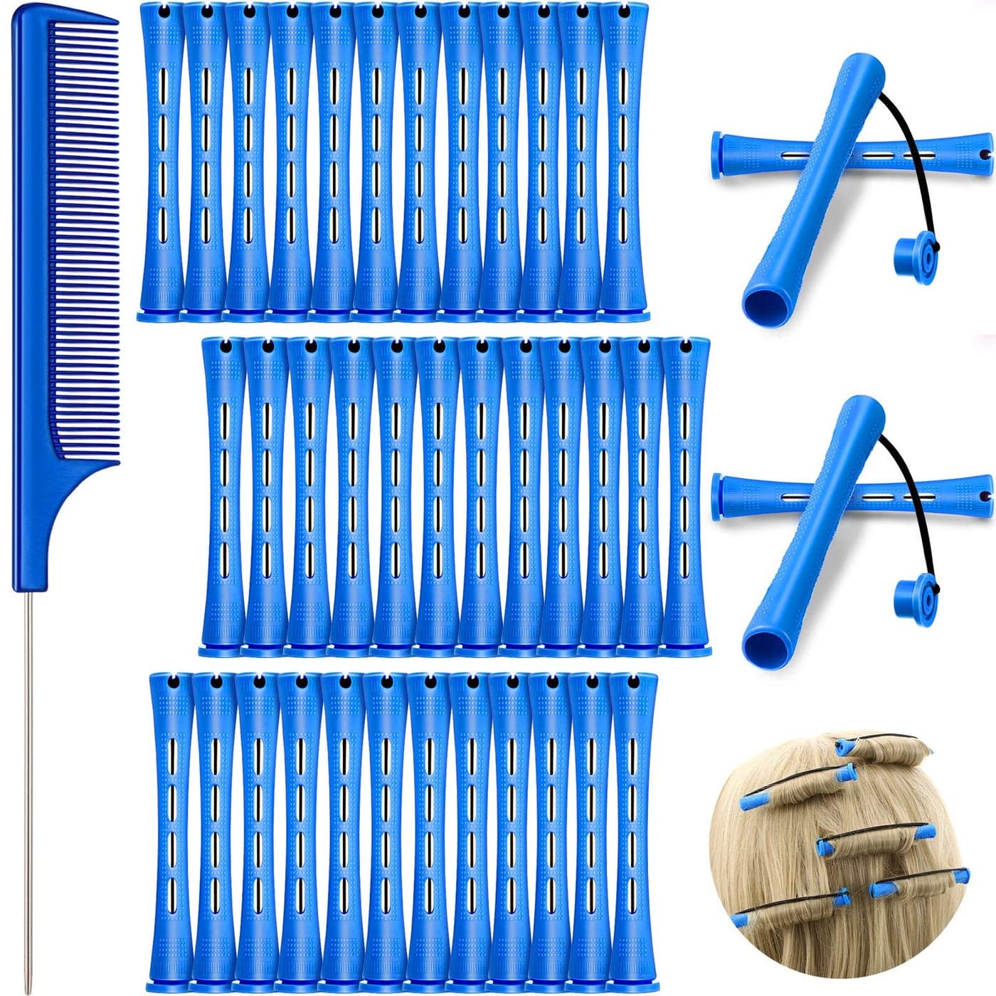 WILLBOND 36 Pieces Cold Wave Rod Hair Perm Rods Hair Rollers Perming Curlers with Steel Rat Tail Comb for Hairdressing Styling