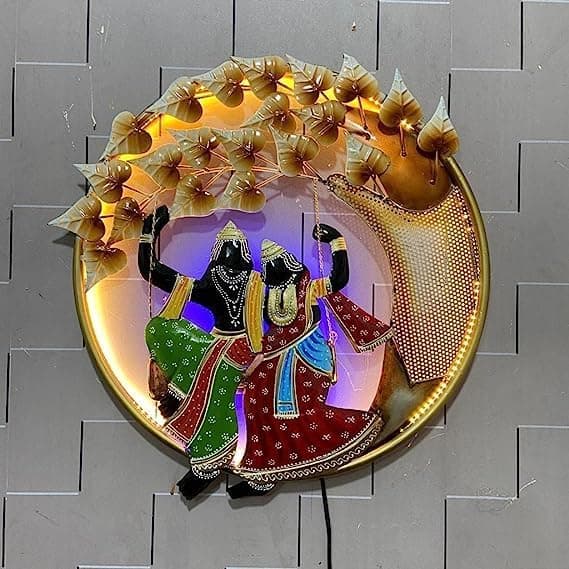 VARSHA INTERNATIONAL Handmade Metal Radha Krishna on Swing Wall Decor For Pooja Room Home Decor, Wall Decor, Corporate Gift, Home Temple (Size :32 x 32Inch)