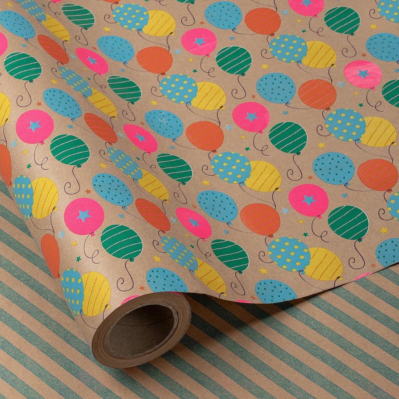 RUSPEPA Reversible Wrapping Paper Roll for Boys Girls Kids Men Women Jumbo Roll Colorful Balloon Star and Stripe Patterns Kraft Wrap Paper Ideal for Birthday Party 30 Inches X 328 Feet